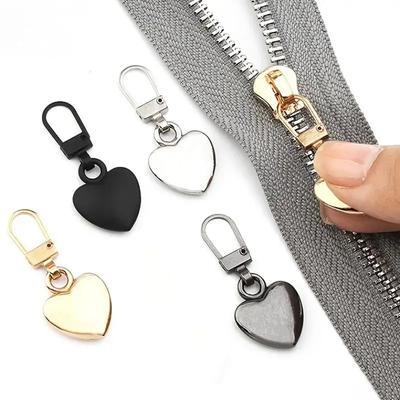 5 Stück Nähen Reißverschlüsse Puller Kopf Herzform Abnehmbare Metall Reißverschluss Schieber Reparatursätze für Taschen Rucksack Mantel Reißverschluss Zuglasche