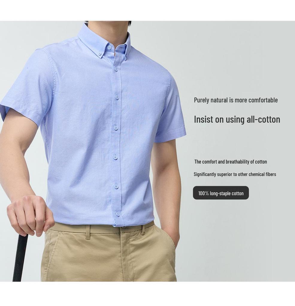 Men's Pure Cotton Oxford Short-Sleeve Button-Down Shirt - Summer 2026 New Style for Casual Business Wear