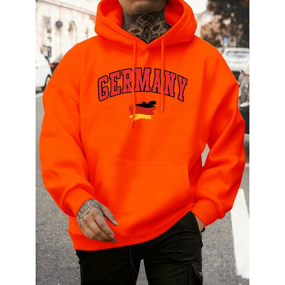 German Flag Brush Stroke Printing Hoodie Men Fleece Loose Pullover Autumn O-Neck Sportswear Unisex Colour Vintage Long Sleeve
