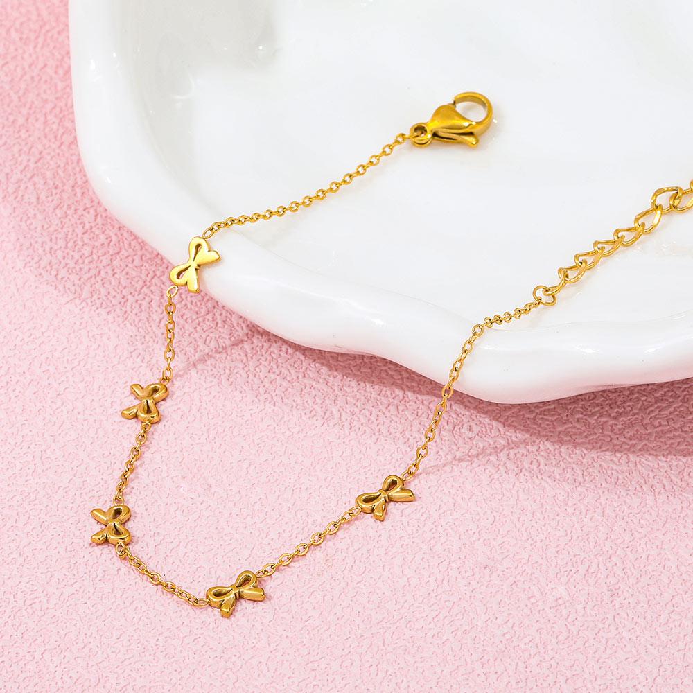 High End Gold Plated Stainless Steel 5 Bowknot Bracelet for Women  Jewelry
