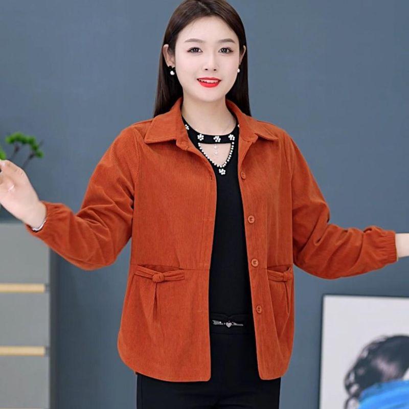 Mom's Premium Corduroy Jacket: Versatile, Loose-Fit Casual Top for Middle-Aged and Elderly Women - Spring and Autumn Wear