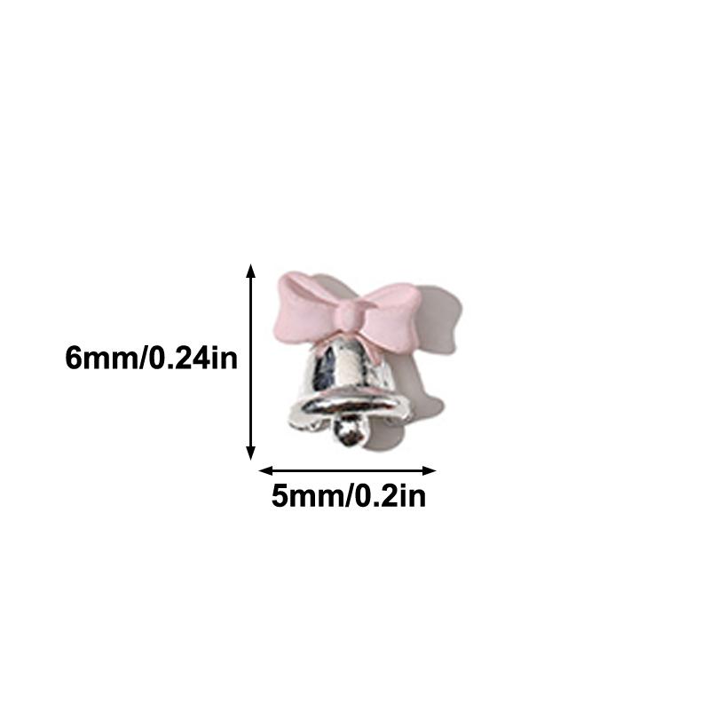5 Stück Weihnachten Legierung Nagelzubehör Mini Farbige Schleife Glocke Schmuck Nagelkunst Charms Dekorationen 3D Flache Rückseite Teile
