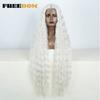 FREEDOM Synthetic Lace Frontal Wig For Women 42 Inch Long Curly Lace Wigs Ombre Brown Highlight Ginger White Pink Cosplay Wig