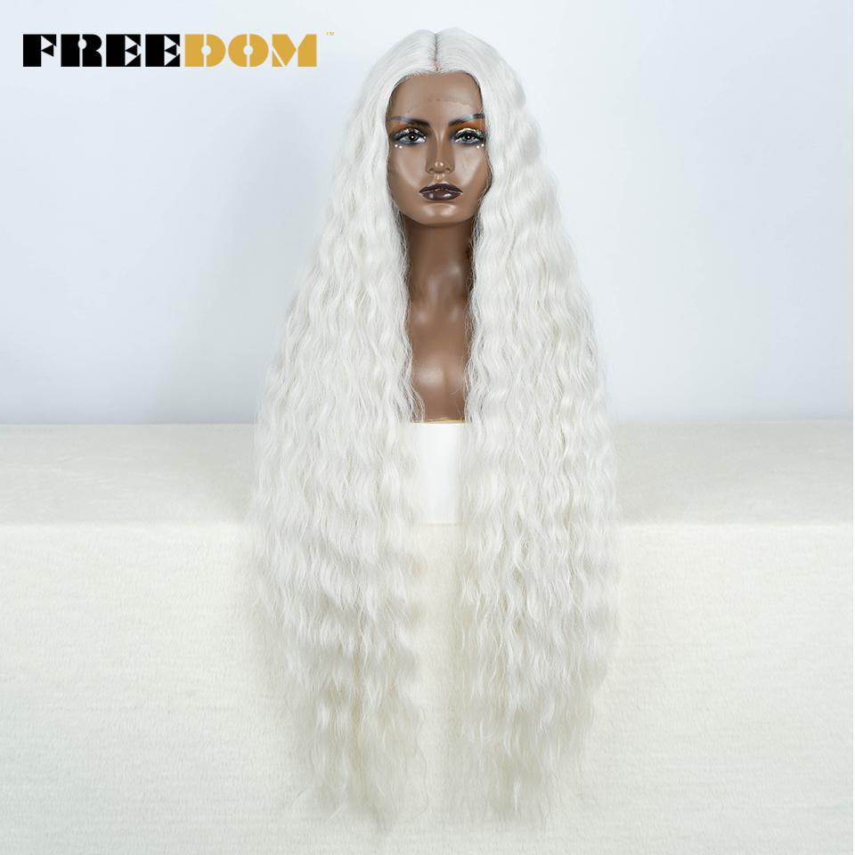 FREEDOM Synthetic Lace Frontal Wig For Women 42 Inch Long Curly Lace Wigs Ombre Brown Highlight Ginger White Pink Cosplay Wig