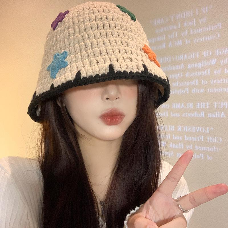 Knitted Fisherman Hat For Women In Autumn And Winter, Korean Version, Handmade Woolen Hat, Big Head, Water Bucket Hat