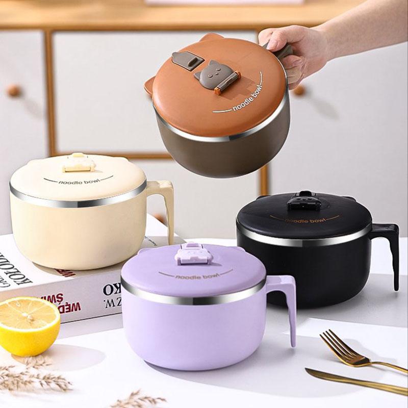 Instant Noodles Bowl 304 Stainless Steel Instant Noodle Cup With Lid Portable Ramen Bowl Food Containers Dish For Ramen чёрный
