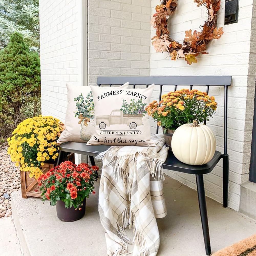 24x24 Farmhouse Pillow Covers Set of 4 Decorative Throw Pillow Covers Pattern Home Sweet Home Rustic Square Pillows Farm House Home Living Room Decor