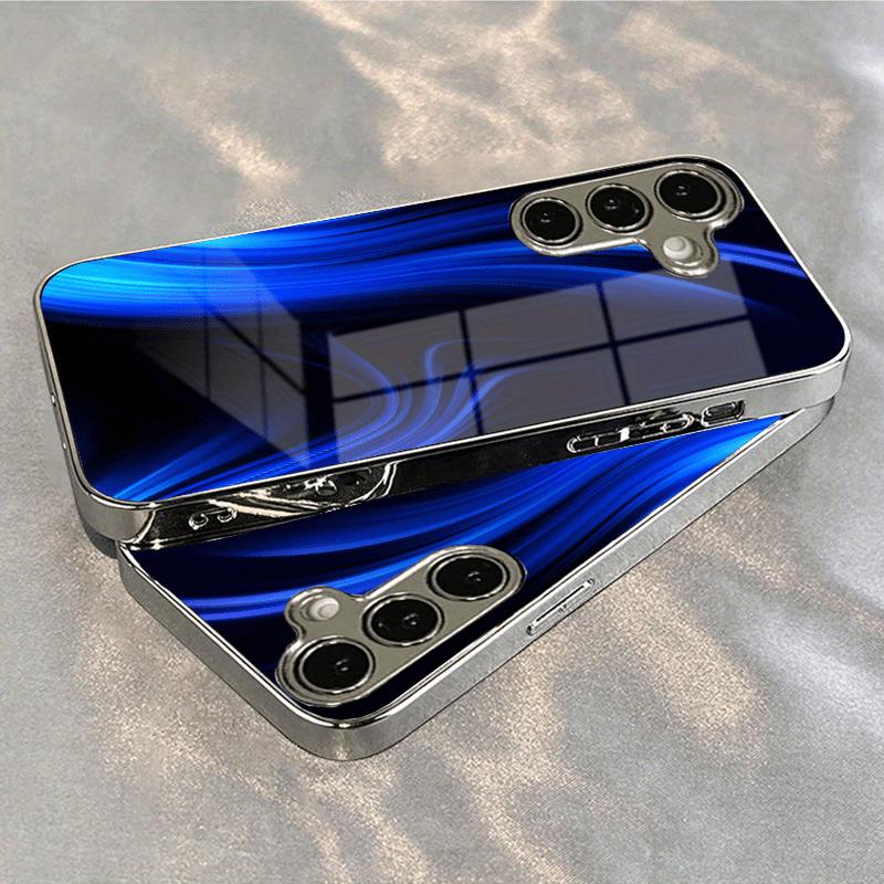 New Simple Blue Electroplated Glass Phone Case Suitable for Samsung S26 S25 S24 S23 S22 S21 S20 Models