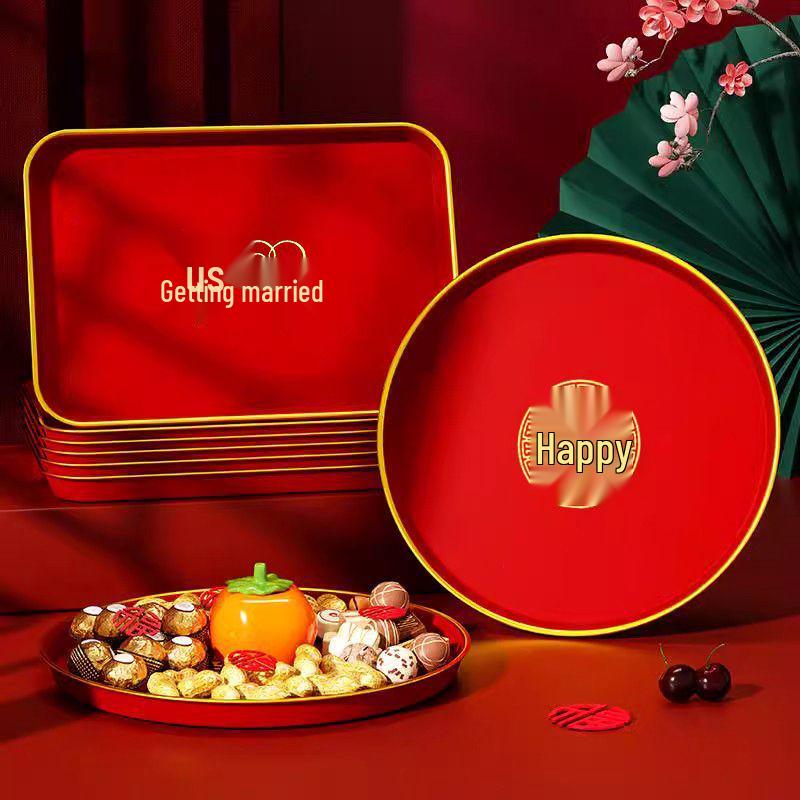 Red Wedding Ceremony Tea and Toasting Tray - Perfect for Fruits, Nuts, or Candy In the Living Room.