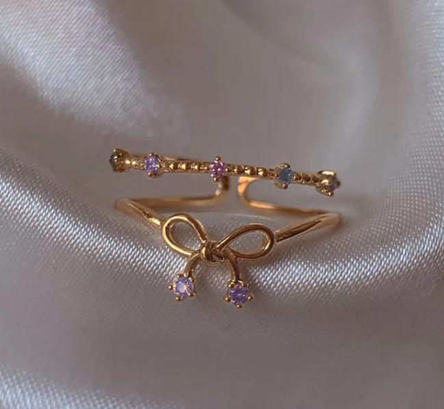 New Cute Colorful Zircon Flower Ring For Women Girl Fashion Vintage Zircon Adjustable Rings Jewelry Gift
