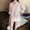 Weisong Clothing Spring 1116 Women's Clothing Korean Loose Long Sleeve Pink Striped Shirt Women's Cotton Cardigan Top