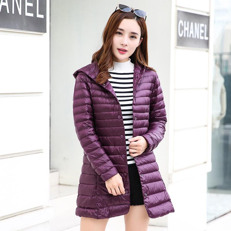 2019 Winter New Light Down  Women's Medium and Long Hooded Casual White Duck Down Large Size