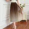 Qooth Falda Midi plisada con gradiente de cintura elástica para mujer falda elegante Reversible de corte a para verano primavera QT2102