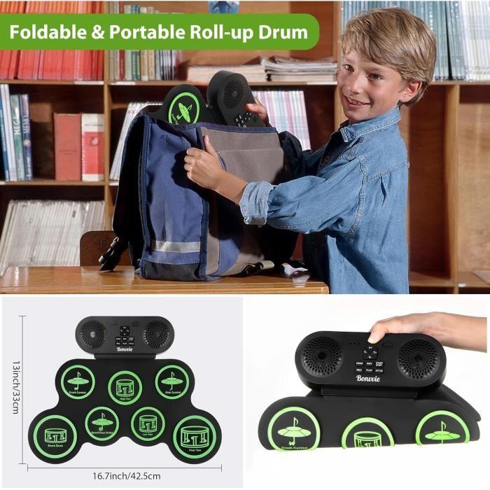 Bonvvie Roll Up Tambour Avec 7 pads,MIDI,DTC,Batterie Rechargeable 1200mAh Li-ion,Haut-parleurs Intégrés