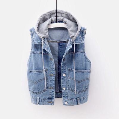 Chaleco para Mujer Algodón Sin Mangas Tops Chaleco de Mezclilla Oversize Casual Bolsillos Grandes Chaleco con Capucha de Mezclilla