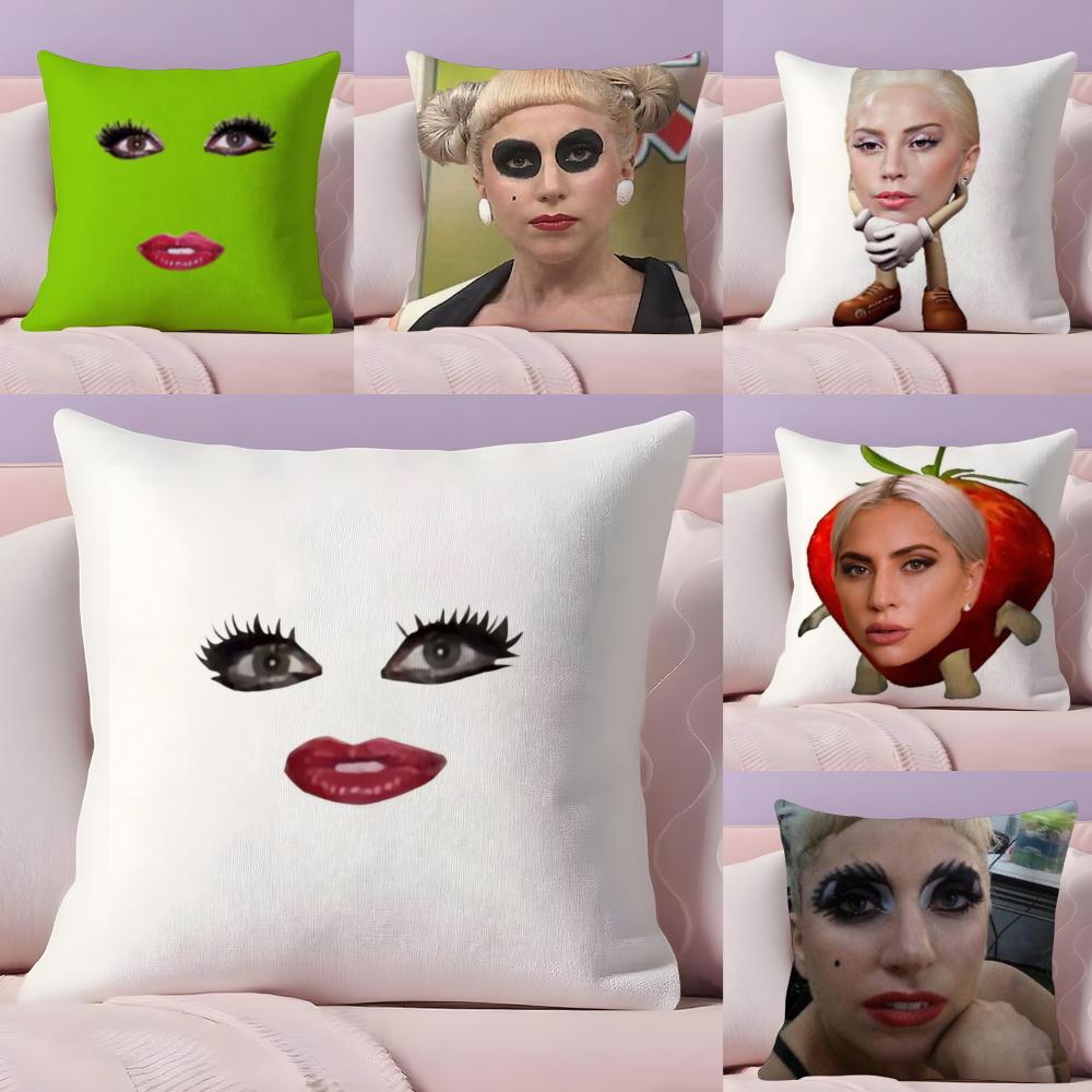 Federa Cuscino Divertente Meme Lady Gaga Peluche Corto Setoso con Cerniera Invisibile Antipolvere Copricuscino Divano per Decorazione Casa