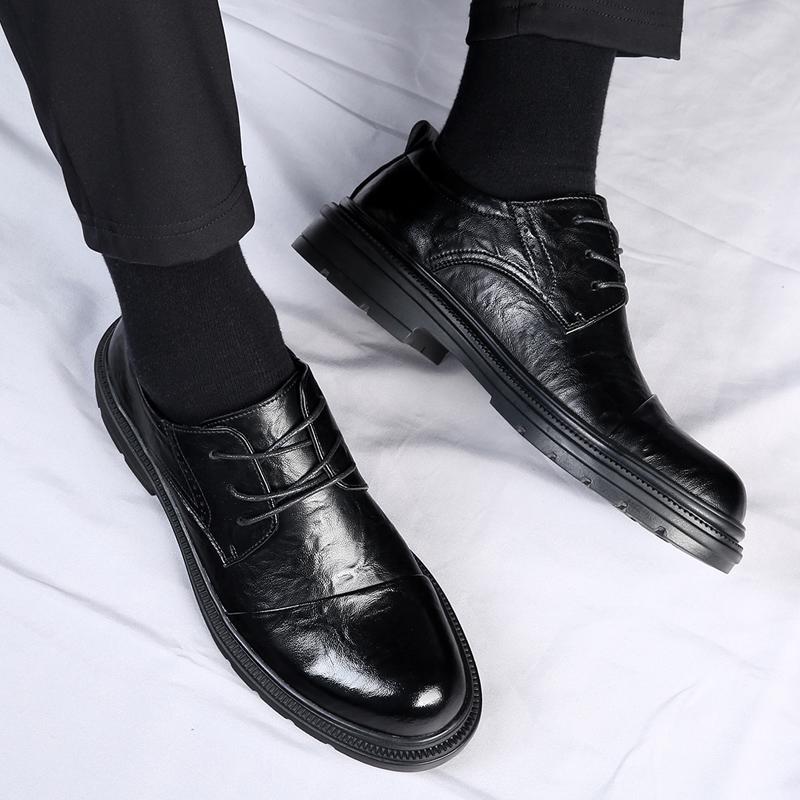 Fashion Spring New Men's Comfortable Leather Lace Up Casual Leather Shoes Fashionable Men's Breathable Business Casual Wedding Shoes