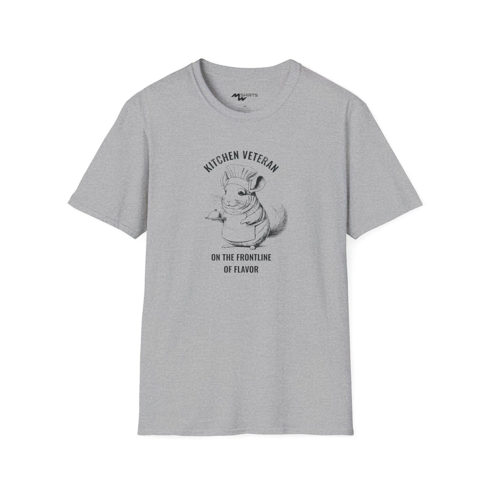 Kitchen Veteran: On the Frontline of Flavor/ Chinchilla Chef T-Shirt/ Unisex Softstyle T-Shirt S