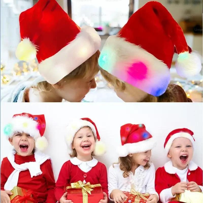 Adults Kids Christmas LED Light Hats Non-woven Fabric Santa Claus Xmas Hats Cap Merry Christmas New Year Party Decoration Gifts