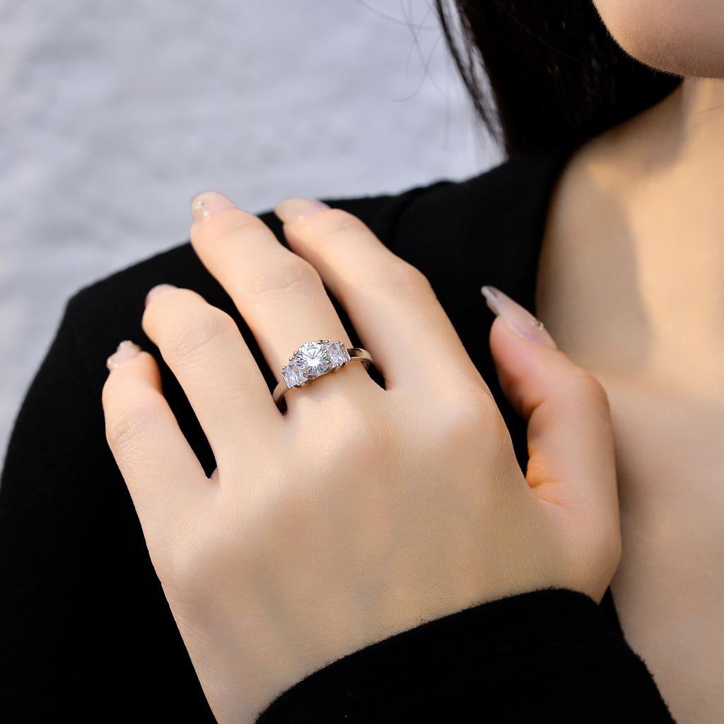 Trendy 1.2CT Moissanite Round Brilliant Cut Prong Set Rhodium Plated Sterling Silver 925 Women's Wedding Ring GRA Certified