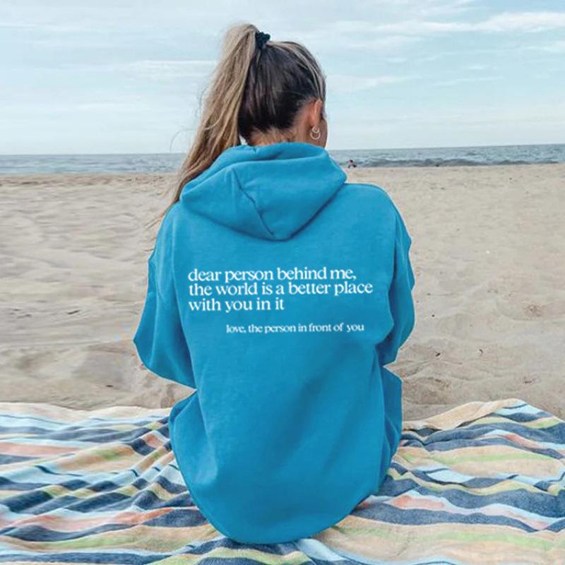 Damen Oversized Hoodie mit Fleece-Futter, Buchstaben-Slogan-Print, Kängurutasche und Kordelzug.