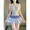 New One-piece Swimsuit Small Fresh Retro Polka Dot Skirt Girls Swimsuit Sexy Pure Desire Wind Neck Hot Spring Swimsuit