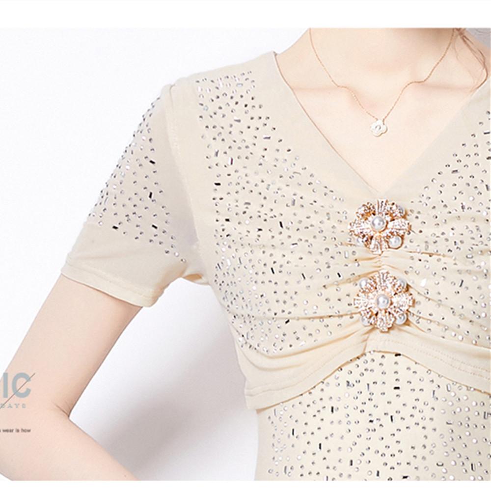 Luxury Rhinestone Mesh Mermaid Birthday Party Dresses Women's V-Neck Exquisite Buttons Short Sleeve Dresses For Formal Occasions