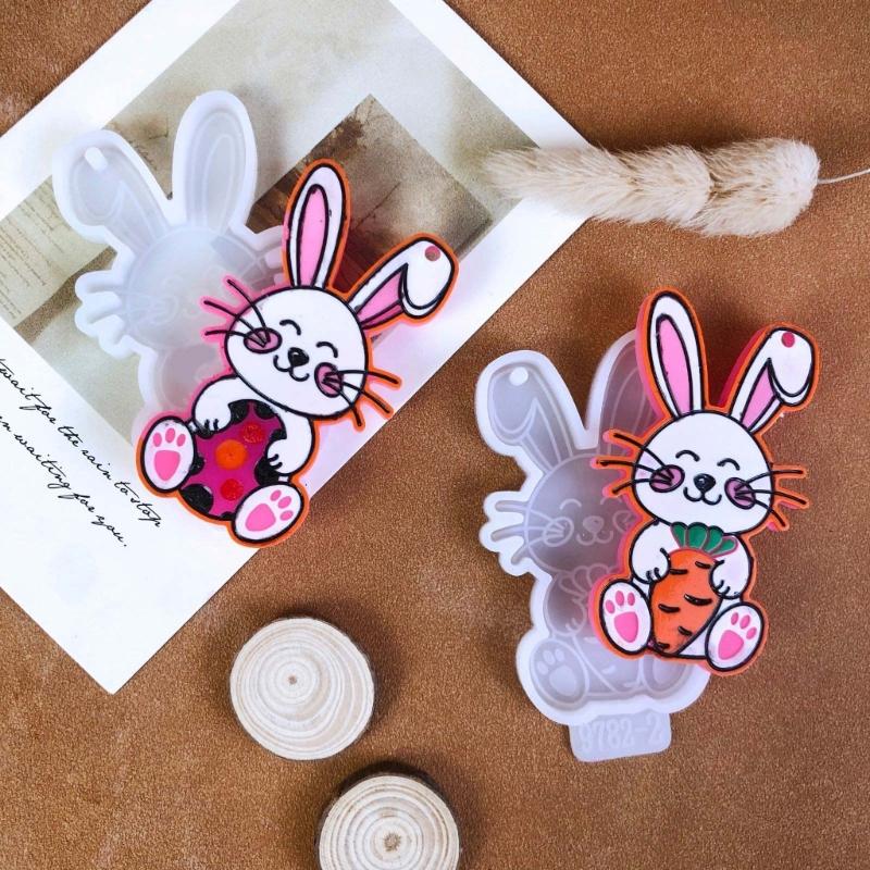 Niedlicher Osterhase Schlüsselanhänger Silikonform Individualisierter Hasen Schlüsselanhänger Resinform Großartig für DIY-Projekte zum Osterthema