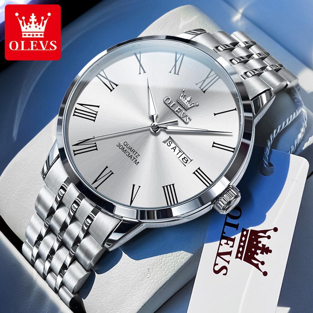 OLEVS Mens Watch Business Quartz Watch Waterproof Luminous Watch For Man Dual Calendar Display Mens Gifts