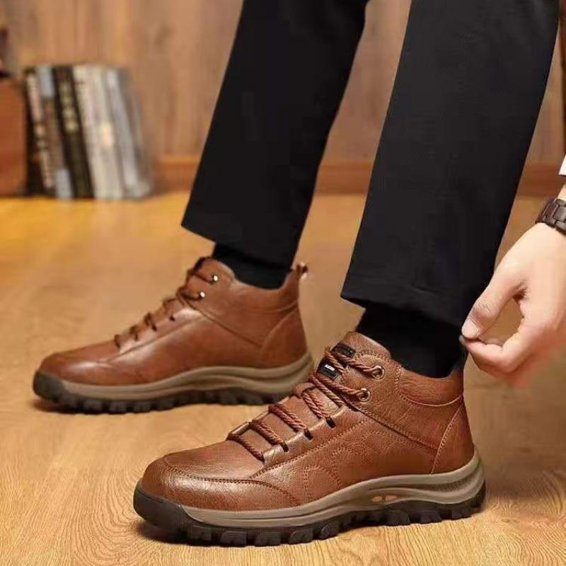 Winter New Men's Boots Keep Warm Mens Cotton Shoes High Top Plush Hiking Shoes Comfortable Lace Up Men Sneakers Wear Resistant