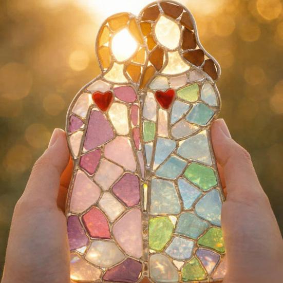 Acrylic Stained Glass Women Decoration Two Female Table Sign Home Office Desktop Ornament Holiday Birthday Mother's Day Gift
