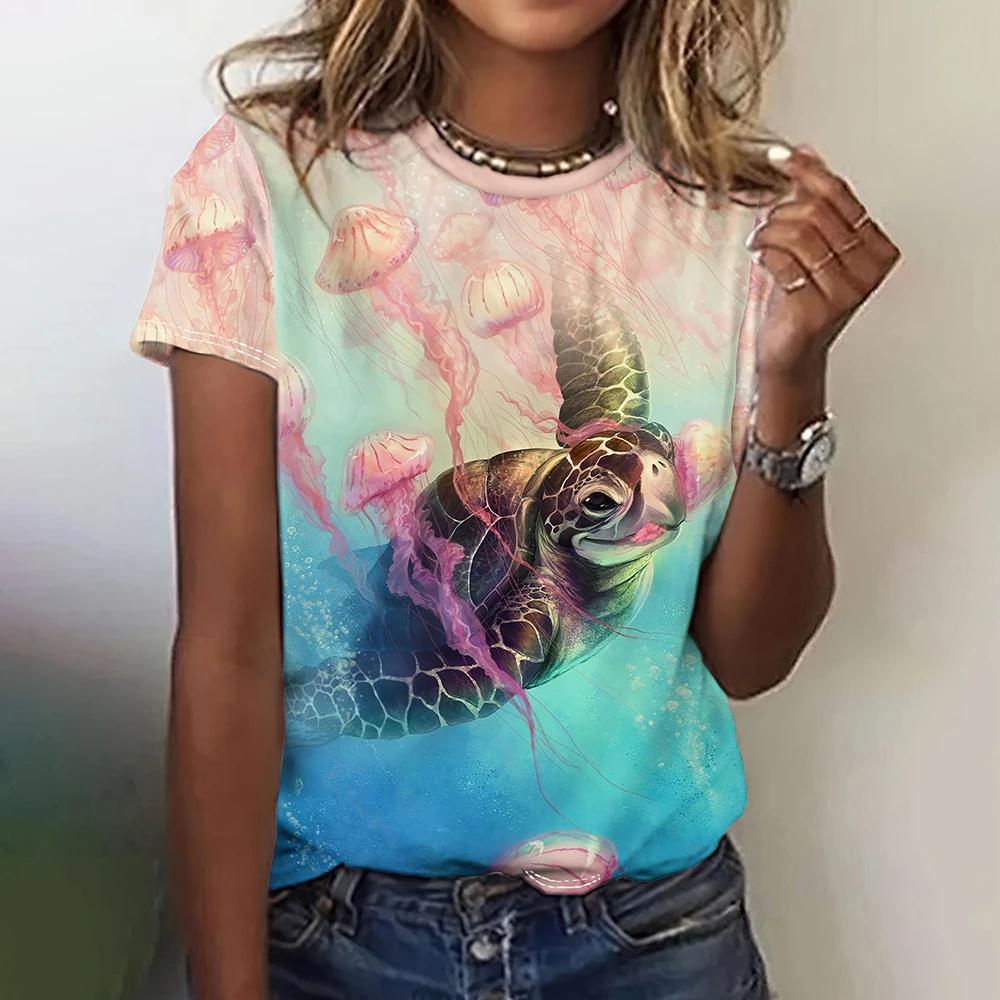 Fashion Summer Turtle 3D Print  Women Streetwear Casual Harajuku Short Sleeve O-neck Tops Clothing