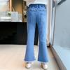 Denim Pants for Teenage Girls Jeans Spring Autumn Fashion Casual Loose Blue Bow Kids Leg Pearl Wide Pants Children Trousers