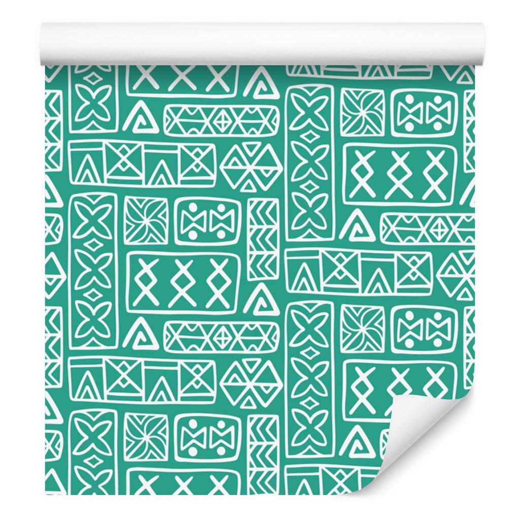 Polynesian Geometric Pattern Wallpaper Sea and Mint 50x1000