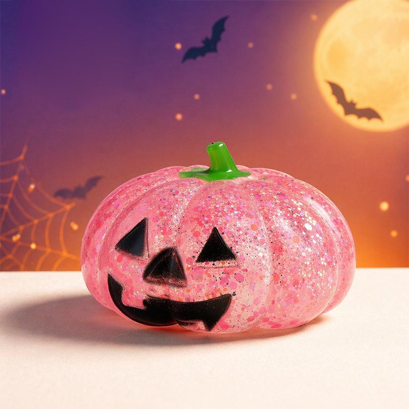 Halloween Glitter Pumpkin Squishy Squeeze Maltose Stress Relief Ball Sparkle Powder Filled Cute Pumpkin Face Halloween Gift