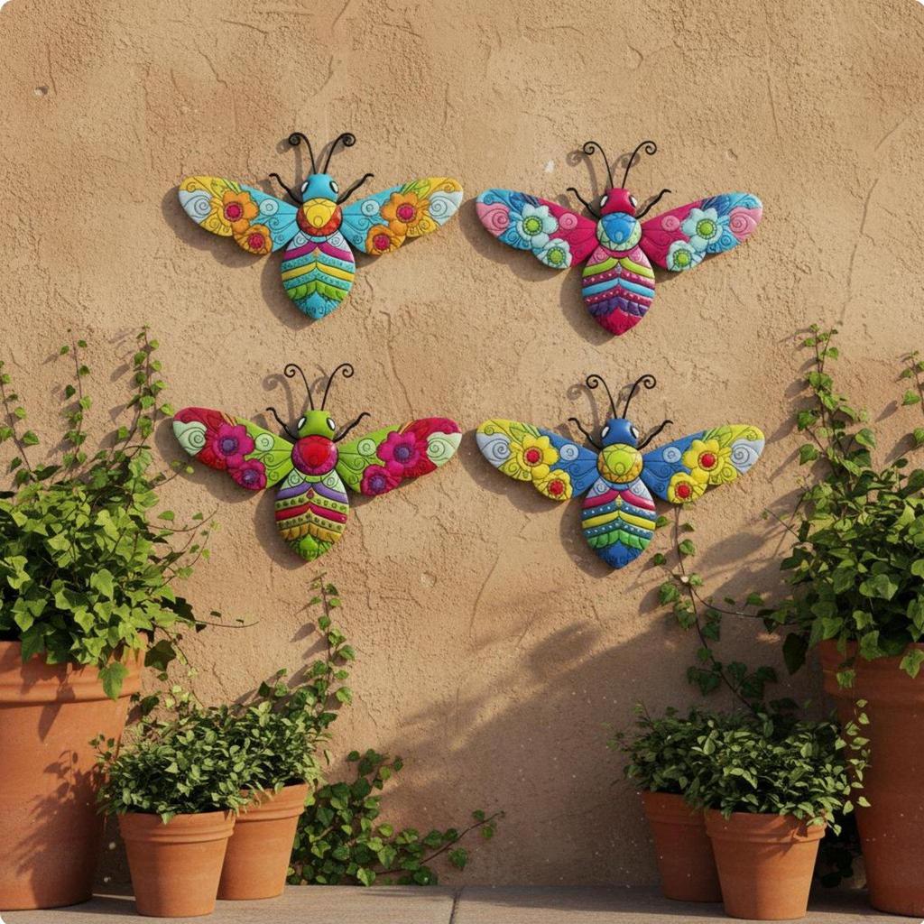 4 Pieces Metal Bee Wall Hanging Indoor Outdoor Use Decor Botanical Aesthetic
