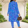 Women Plus Size Tropical Printed Three Piece Set Long Sleeve Open Front Cardigan Strappy Top Long Pants