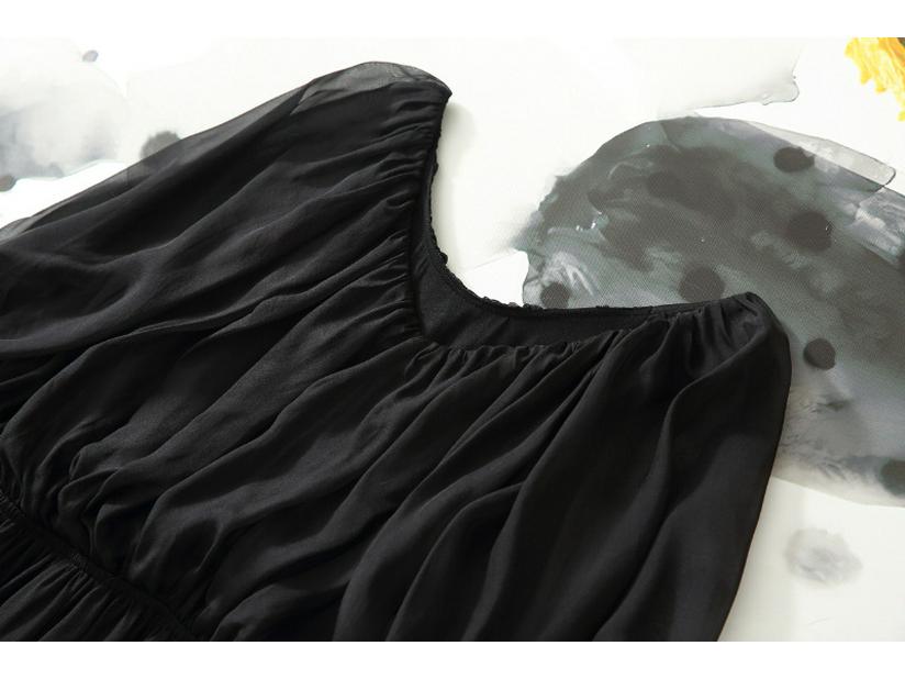 2025 Damen Seidenkleid mit französischen Puffärmeln und V-Ausschnitt