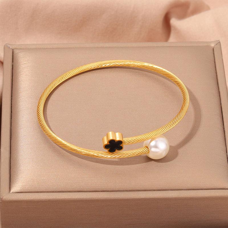 Popular, Personalized Trend, Retro Stainless Steel Winding Geometric , Pearl Steel Wire