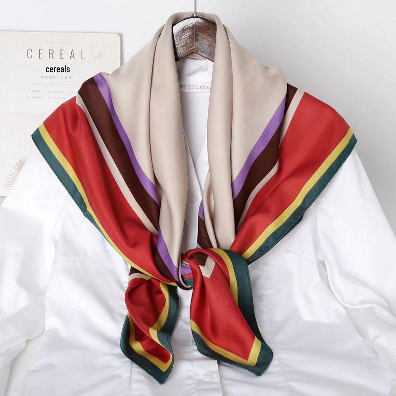 Black and White Animal Print Faux Silk Twill Scarf - 90x90CM Autumn/Winter Shawl for Women