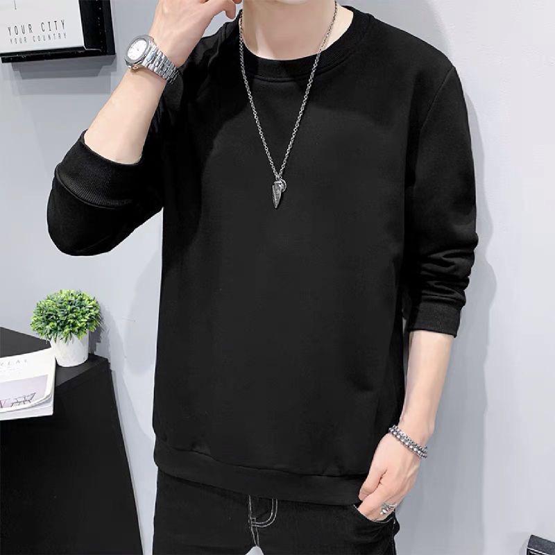 Men's Autumn Round Neck Long Sleeve Sweatshirt - Simple Print, Solid Color