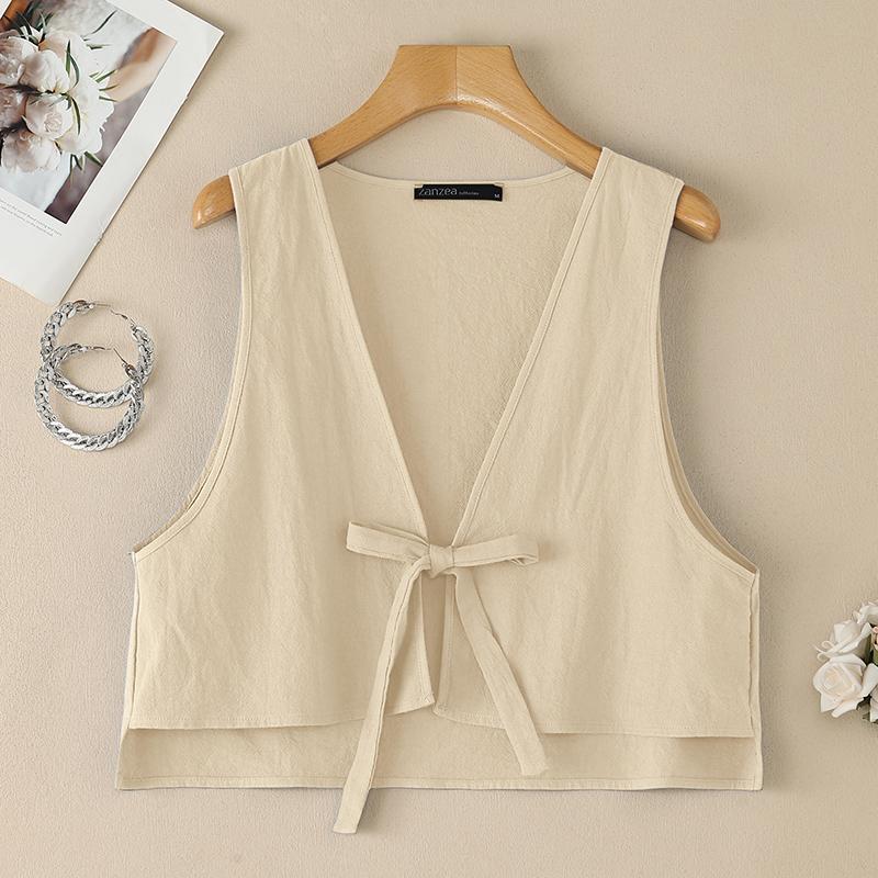 ZANZEA Women Lace-up V-Neck Sleeveless Casual Cardigans Vest Tops