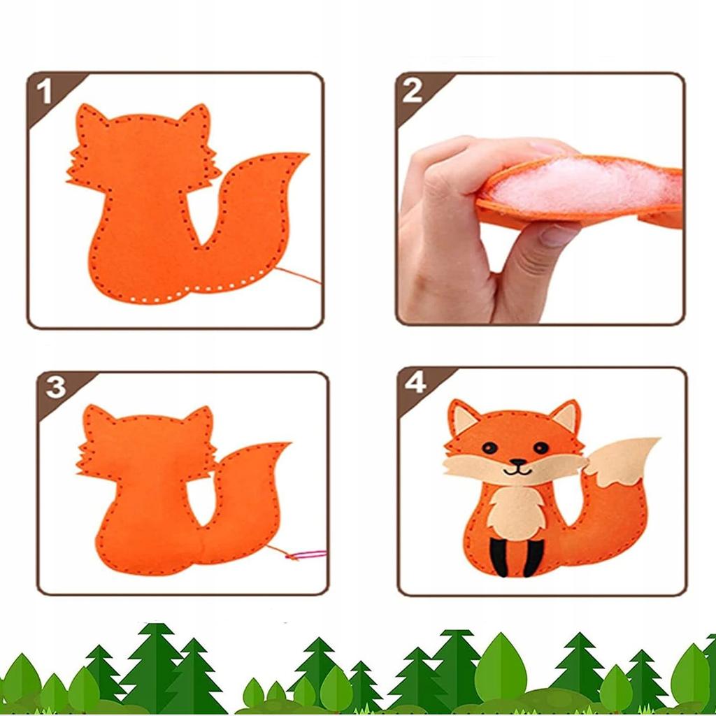 [PACZA][1] Creative Set of Felt Embroidery Patterns Forest Animals 6 pcs Z3127