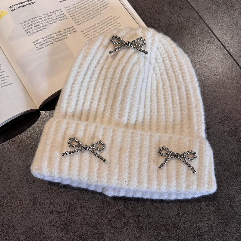 Fashion Solid Color Bow Decoration Women Casual Knitted Hat Autumn And Winter