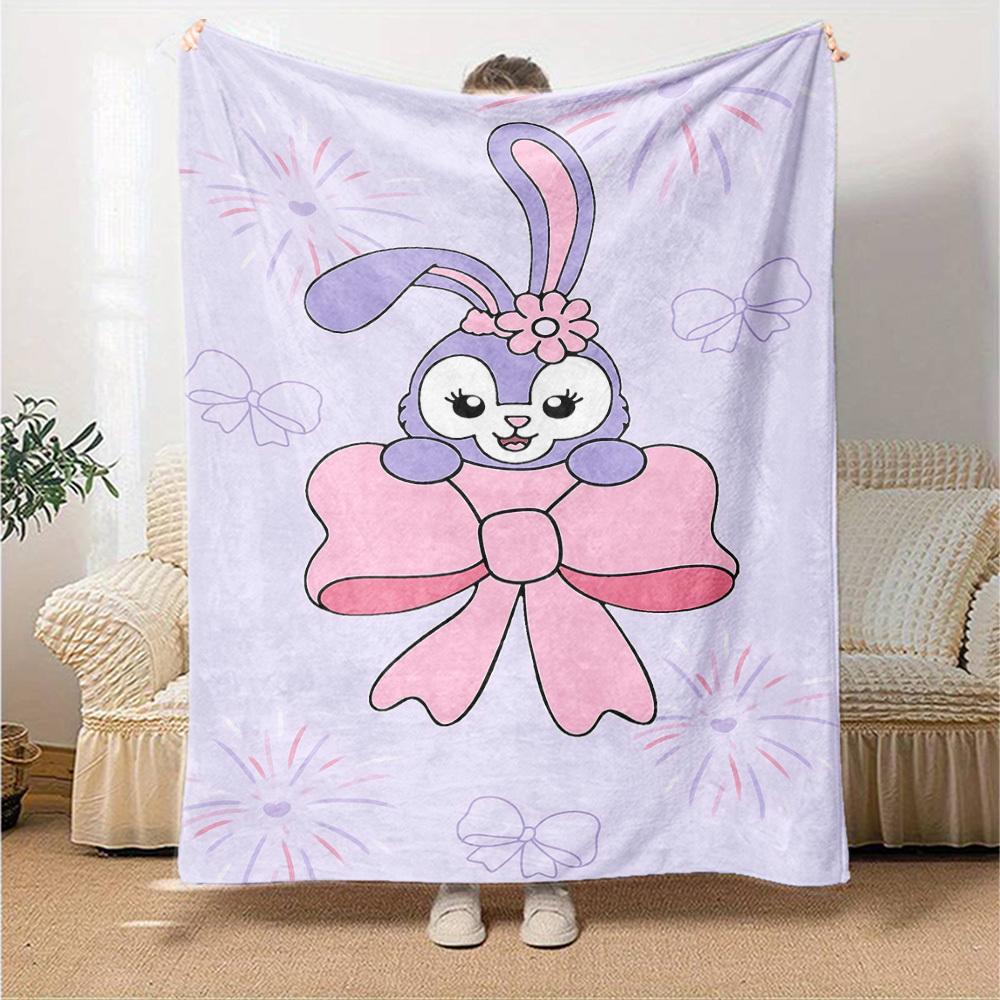 1pc Rabbit Bow Blanket Lightweight Flannel Throw for Sofa Bed Travel Camping Livingroom Office Couch Chair