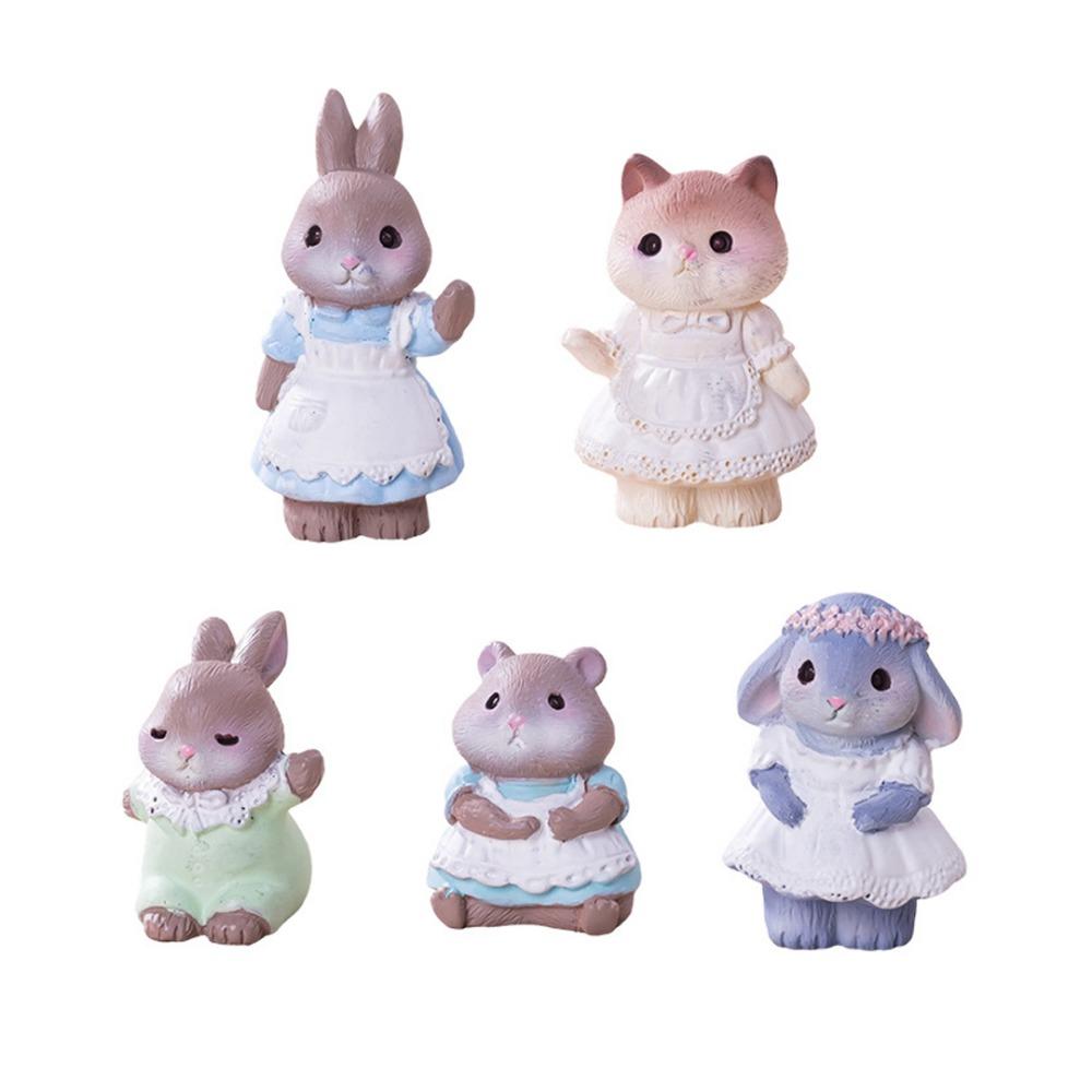 

5Pcs/Set Resin Craft Animal Easter Decoration Maid Rabbit Cat Mouse Mini Mini Rabbit Statue Decorative Ornaments Bonsai Display