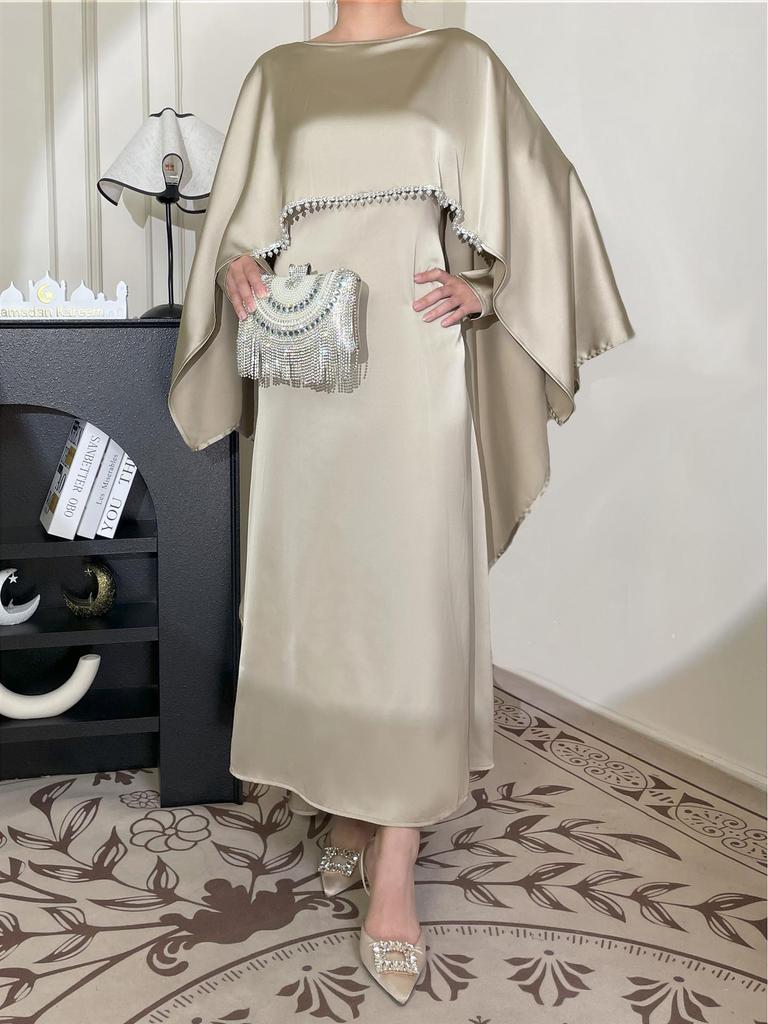 Elegant Women's Satin Cape Dress Robe Abaya