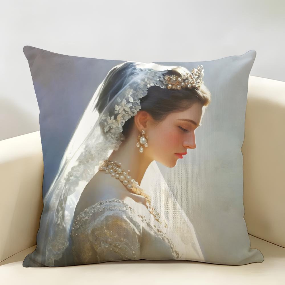 Retro Cute Wedding Girl Cushion Cover Natural Linen Organic Fabric DoubleSided Printing Room Sofa Decor Pillow Case
