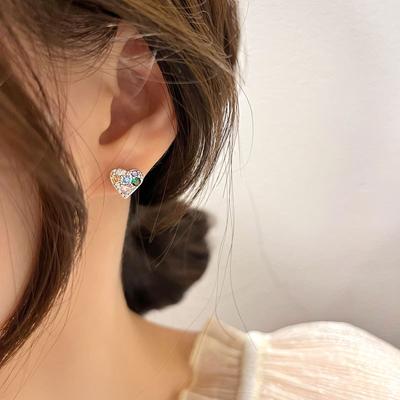 Colorful Zircon Heart Earrings Sweet Temperament Girly Earrings Niche Design New Style