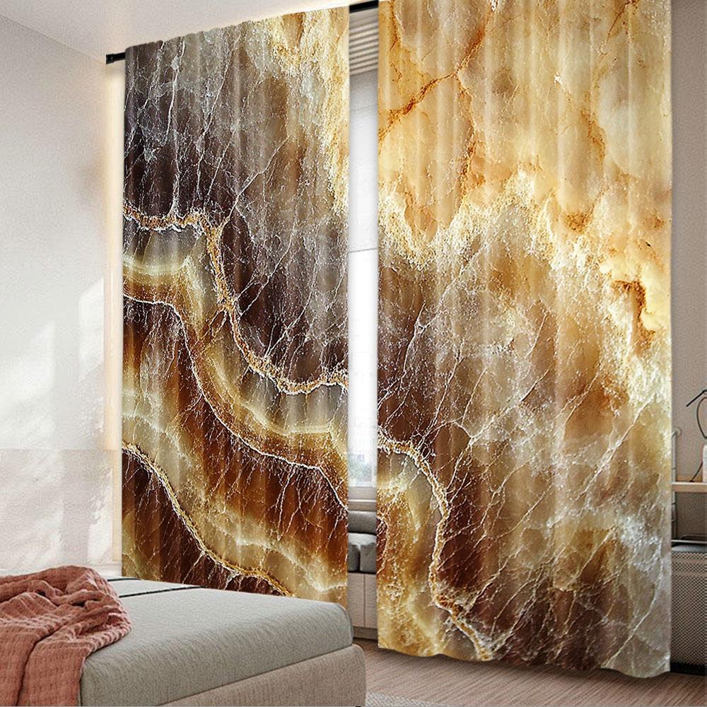 2Pcs Marble Curtain Onyx Stone Surface Pattern Banded Variety Differing Lines Image Suitable For Bedroom Bathroom Living Room